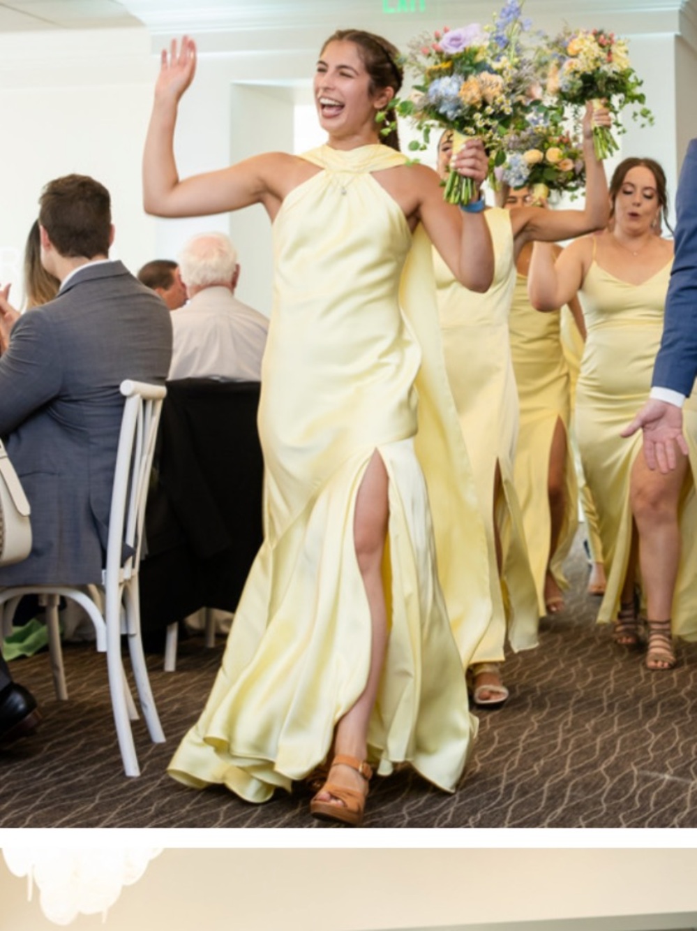 Lemon Sorbet Satin Cape Halter Eileen Matte Slit Dress - Picture 8 of 11